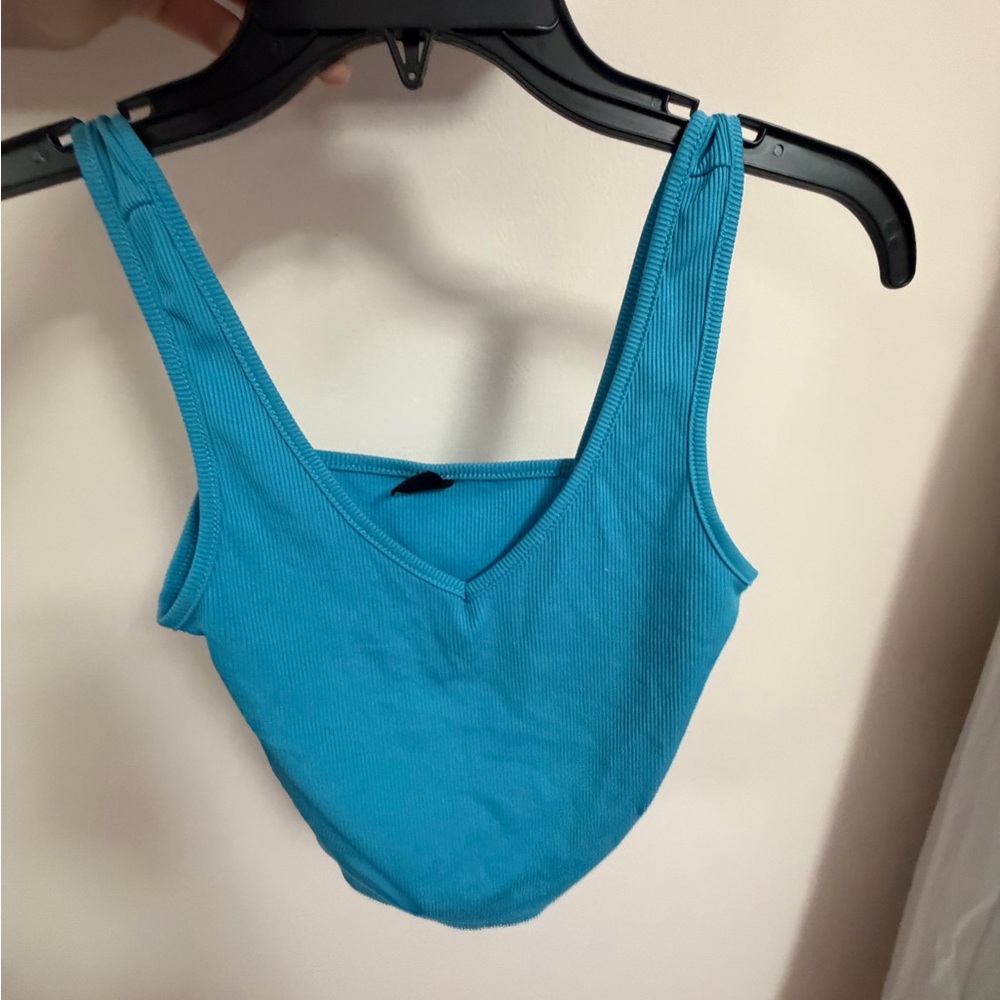 Women’s Ribbed Tank Top in Teal - Sleeveless V-Neck